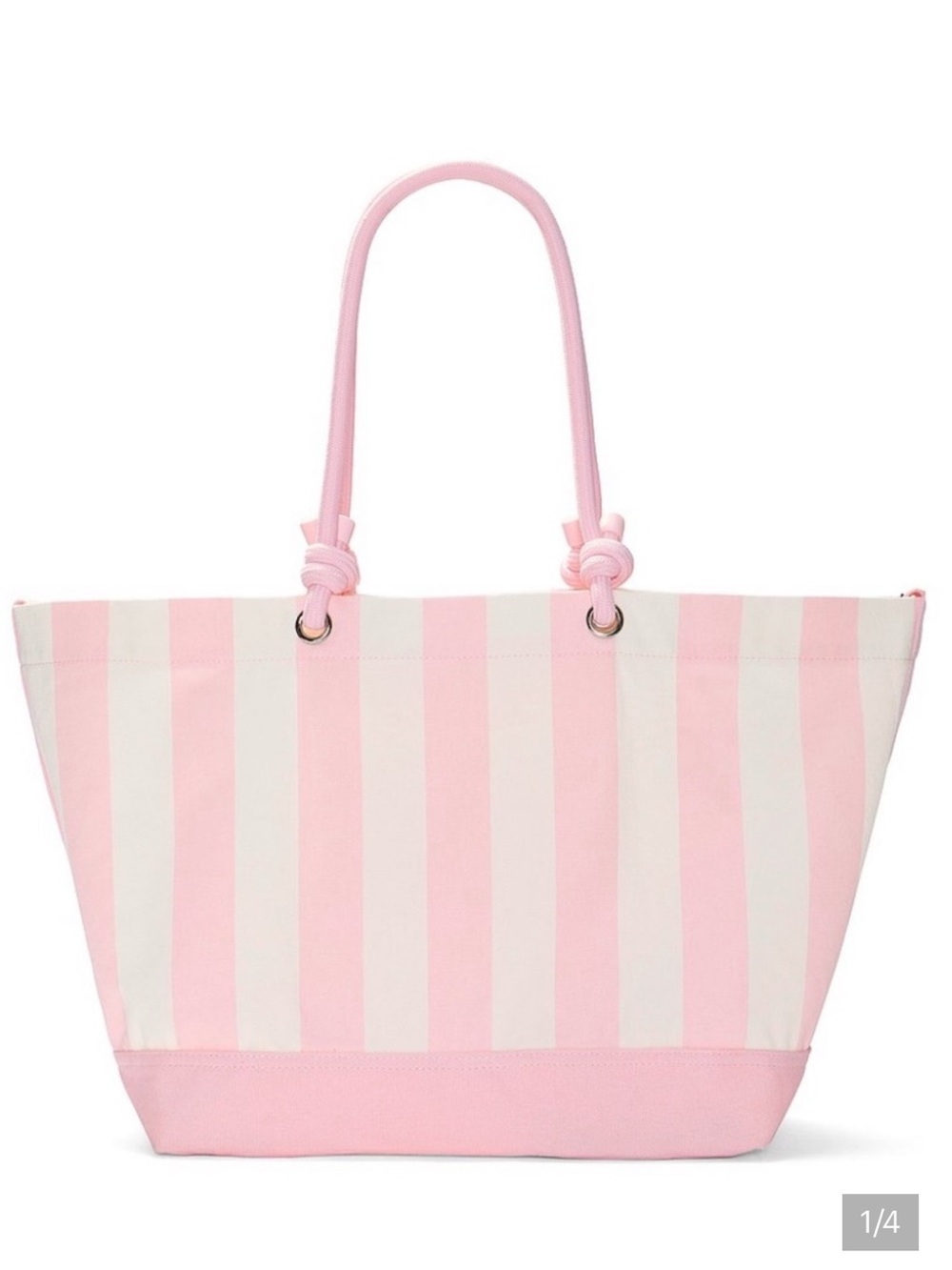 Victoria's Secret Pink and White Canvas Tote with Rope Handles